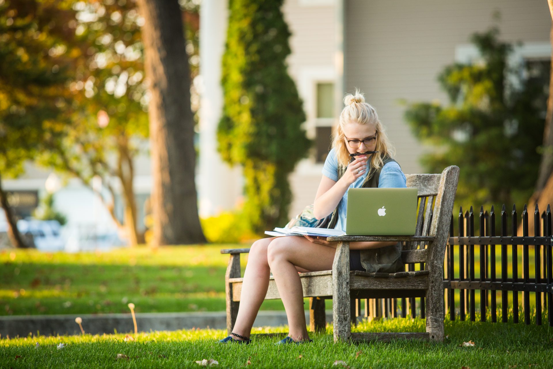 Student studying outdoors