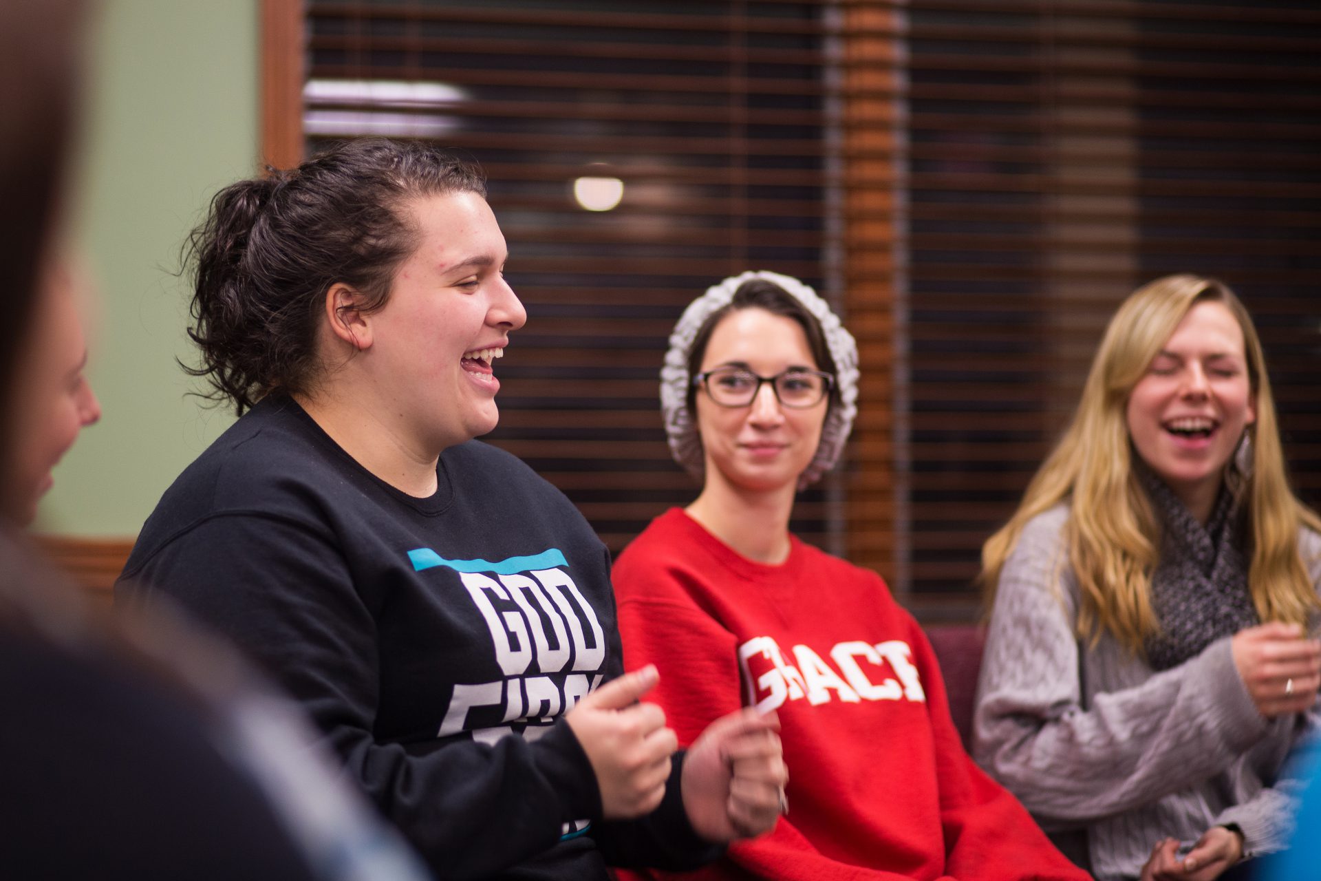 Students talking in a circle