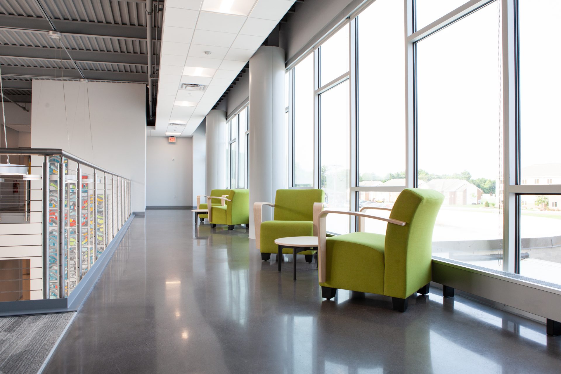 Science center chairs by large windows