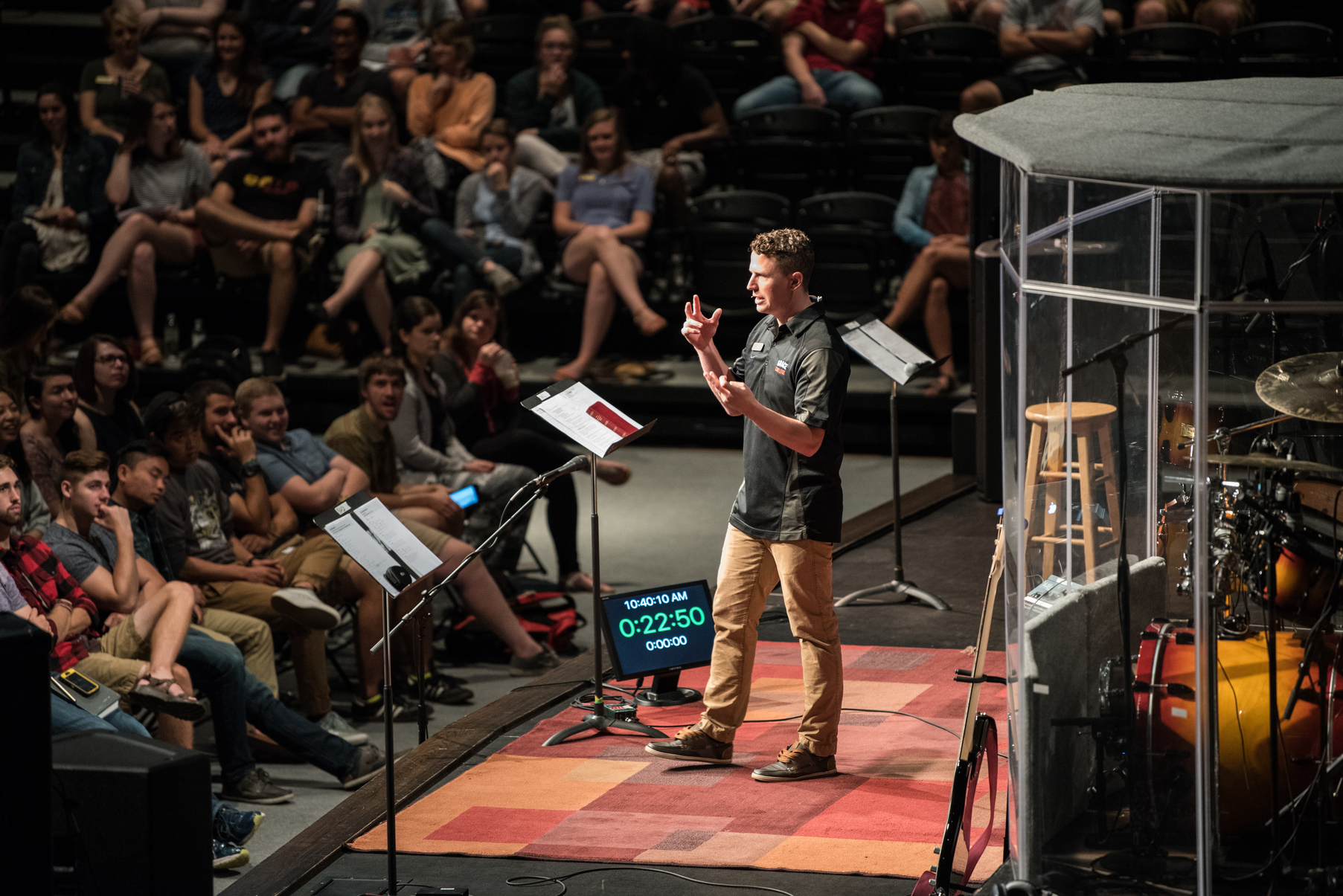 Brent Mencarelli speaking in chapel